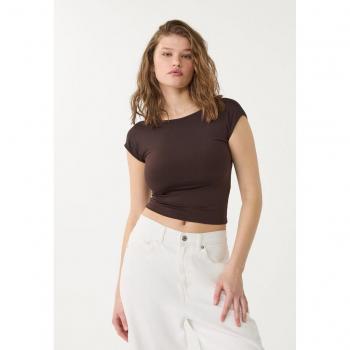 L‑Sized Stradivarius Open‑Back T‑Shirt (Brown)