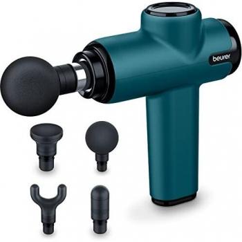 Beurer MG 99 Pistola de masaje musuclar con 4 accesorios, Massage Gun con potente masaje de puntos gatillo, afloja tensiones, masajeador compacto con 5 niveles de intensidad y batería recargable
