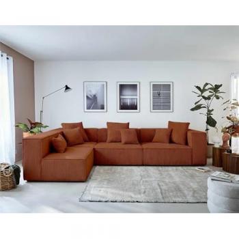 LISA DESIGN Colombine – modulares Sofa links – 5-Sitzer – Cord – Terrakotta