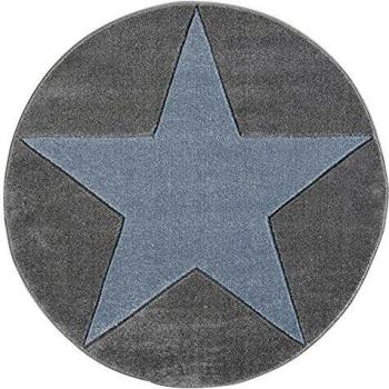 Etoile argentée/grise/bleue Tapis Livia Happy Rugs moderne, chambre d’enfant, 133 cm rond