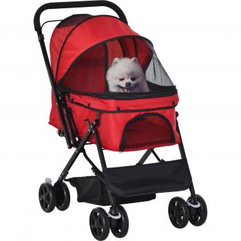 PawHut Oxford Hundewagen Rot für kleine Hunde & Katzen, 76,5x52x95 cm