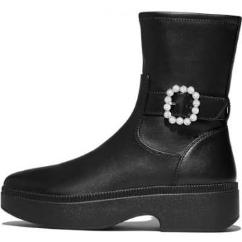 FitFlop Bottes courtes F-Luma en cuir noir avec boucle en cristal