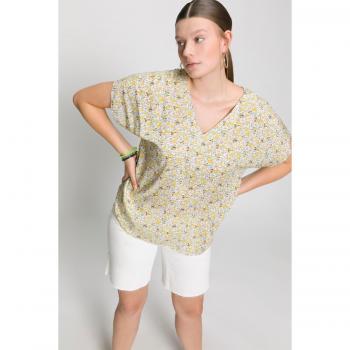 Maglia gialla con stampa floreale e scollo a V, Donna, Taglia 64/66, Viscosa