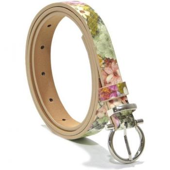 Cinturón de Cuero para Mujer con Estampado de Flores y Hebilla Pin, Cintura Delgada Púrpura