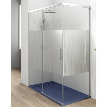 Baño Total Mampara Ducha Rectangular Corredera Acceso Frontal Vidrio Templado 6mm Antical Serigrafía Perfil Cromo Brillo 130 (adaptable 125,1-130cm) X 80