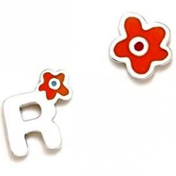 Pendientes Agatha Ruiz de la Prada inicial R corazón naranja plata Ley 925m