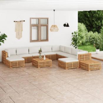 Set Divani da Esterno 12 pz con Cuscini Crema in Legno di Teak