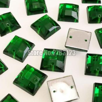 Set 50 Piezas Cuadrado Verde Oscuro Acrílico Cosido a Mano con Agujeros
