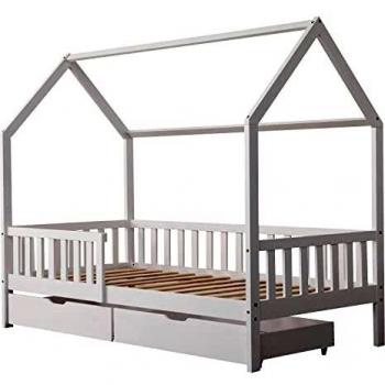 Lit enfant cabane 190x90cm blanc avec rangement