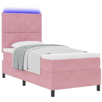 VidaXL LED Pink 90x190cm Velvet Box Spring Bed & Mattress
