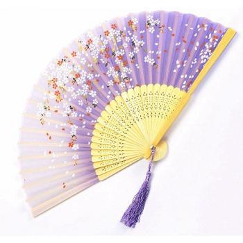 Elegant Female Folding Fan with Wooden Shank
