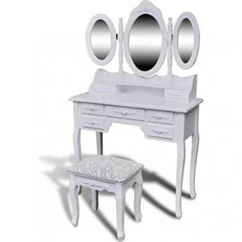 Tavolo per Trucco con Sgabello e Tre Specchietti VidaXL in Legno d'Abete