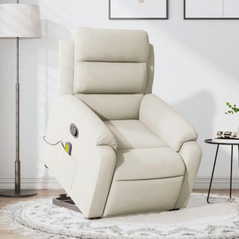 Sillón Reclinable de Masaje Elevable en Terciopelo Crema para Personas Mayores