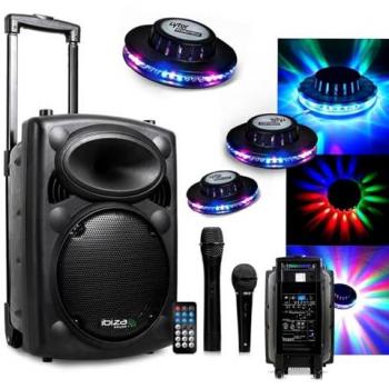 Karaoké Portable 500 W – Ibiza Bluetooth, Port10VHF‑BT, 3 effets LED OVNI