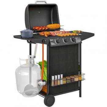 Barbacoa OutSunny Gas 3+1 Quemadores 9,5 kW – Negro para Jardín y Camping