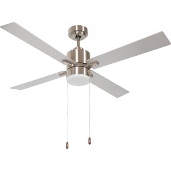Homcom Flush Mount Ceiling Fan with LED Light, Reversible Blades, Pull-chain, Silver and Natural Tone