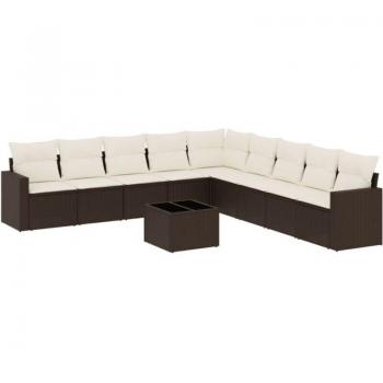 Sofás de Jardín Todo En Uno 10 Pzs + Cojines Marrón Rattan