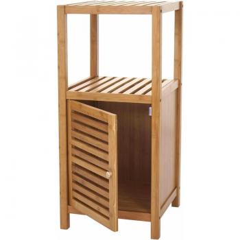 Mobile bagno in bambù a listelle HHG 554 con sportello 80x36x34 cm