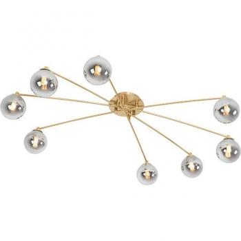 Lámpara de techo moderna dorada con cristal ahumado y 8 luces