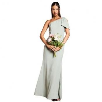Sage Elegance One‑Shoulder Maxi Bridal Attire