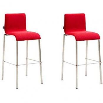 Barhocker Duo Kado CLP – Metallgestell mit Fußstütze, flacher Stoffsitz, rote Farbe