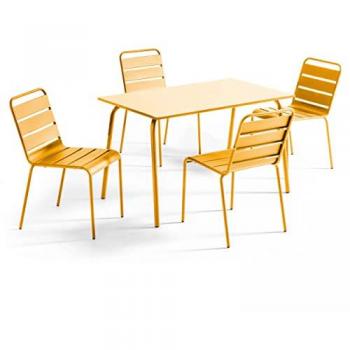 Set Jardin Metallo-Oviala : Table et Quatre Chaises Jaunes