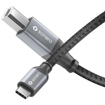USB‑C zu USB‑B Kabel Sonero – 150 cm, 2.0, Grau/Schwarz