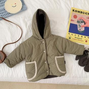 Einfarbige gepolsterte Jacke für Neugeborene, lange Ärmel
