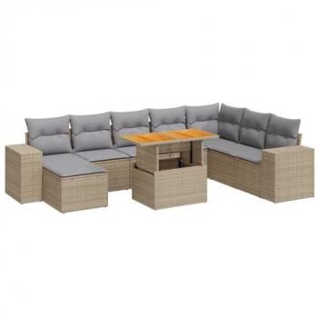 VidaXL 9 Piece Outdoor Lounge Sofa Set with Cushions Grey Poly Rattan Acacia