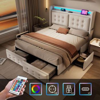 Redom Bed 160x200 – Letto con Testiera LED e Portata 300 kg