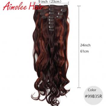 24 Long Wavy Blonde Red Highlight Synthetic Hair Extensions Clip-In 8pcs Set