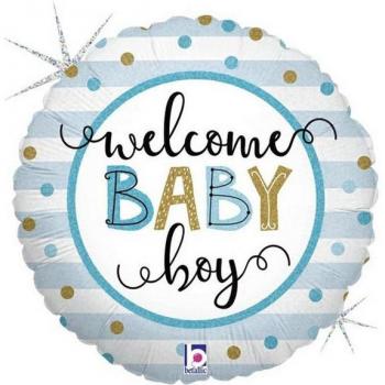 Grabo Folienballon ABC18 Junge Willkommen Baby Holo Streifen