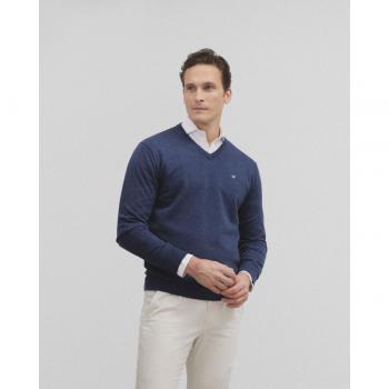 Polo Azul Medio Silbon para Hombre Cuello Pico