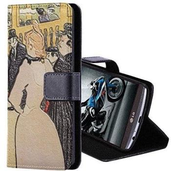 Carcasa de cuero negro con diseño texturado y soporte magnético para LG G3 S