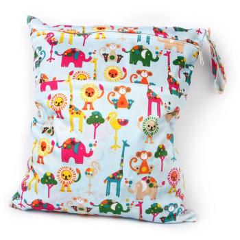Baby‑Tote “Wasserfest” – Stoffwickeltasche, abnehmbarer Reißverschluss, bunte Tiere im Design