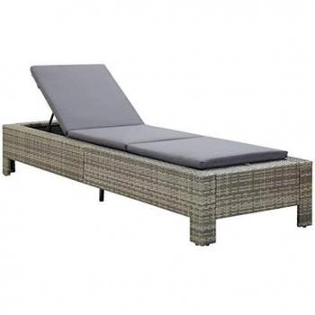 Chaise Longue con Cuscino in Polyrattan Grigio