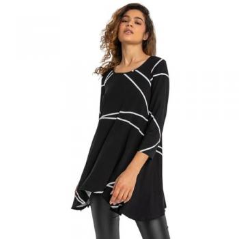Linear Print Hanky‑Hem Shirt, Women’s, Black, UK 18