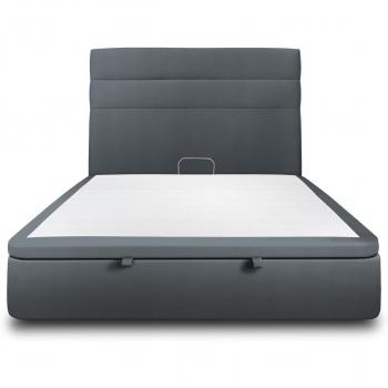 Lit Coffre Prestige Literie Lignes Velours Bleu avec Tête de Lit 180x200 cm (Hauteur 39 cm)