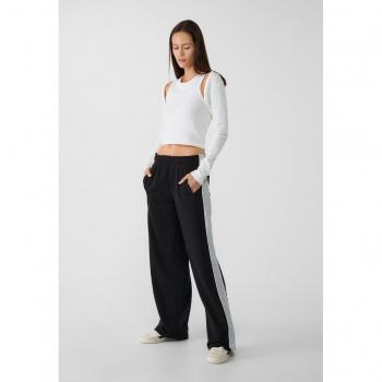 Stradivarius Pantaloni Nero con Striscia Laterale S