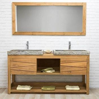 Mueble Doble de Teca Maciza 160 cm + 2 Lavabos