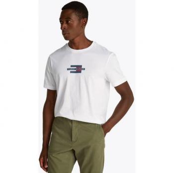 Herren Kurzarmshirt Tommy Hilfiger Flag-Box – Rundhalsausschnitt, 100% Baumwolle – Weiß – M