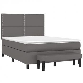 VidaXL Boxspringbett 140x190 cm Grau mit Kunstledermatratze