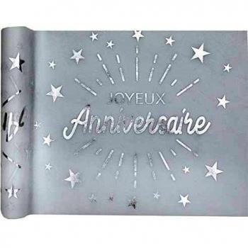 Chemin de Table Joyeux Anniversaire Argent 30cm x 5m