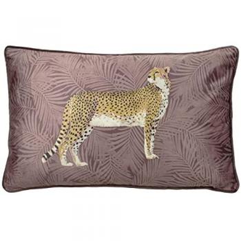 Paoletti Cheetah Forest Printed Velvet Piped Cushion (Blush)