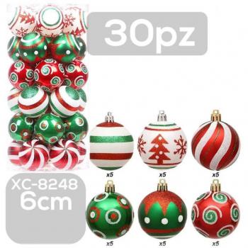 Paquete de 30 Bolas de Navidad de 6 cm para Decoración de Árbol Xc-8248