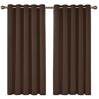 Deconovo Blickdichte Ösenvorhänge 138x168 cm, Braun, 2er Set