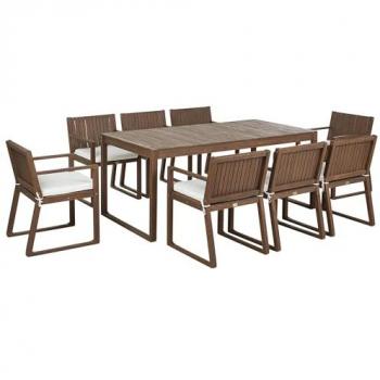 8-Person Rustic Garden Dining Set with Dark Wood Table and Cushions