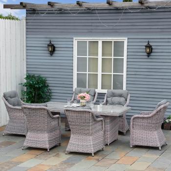 Outsunny Grey 6-Seater Rattan Dining Set with Cushions
