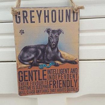 Metal Hanging Sign: Small Black Greyhound – Portrait of a Gentle, Intelligent, Independent Canine