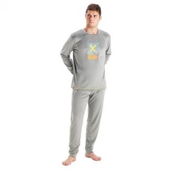 Munich Herren-Samt-Pyjama Set, Langarm, Grau